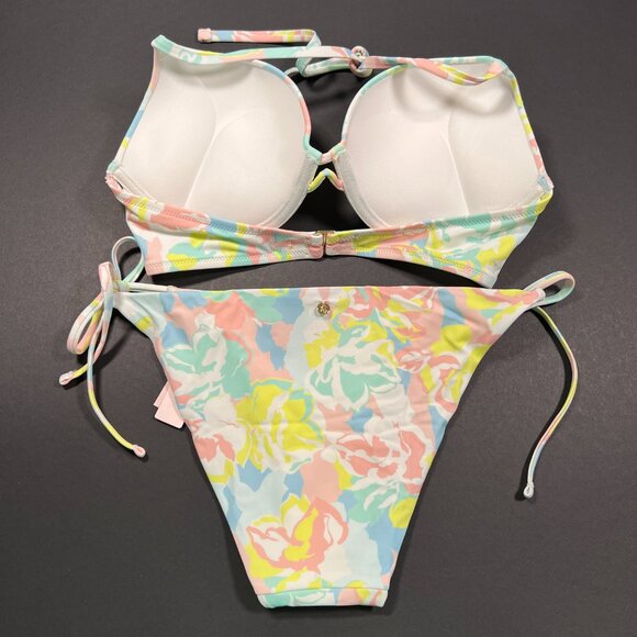 Victoria Secret 32C S Bombshell Push Up Bikini Top Bottom Set Blue Pink Pastel - Picture 4 of 16